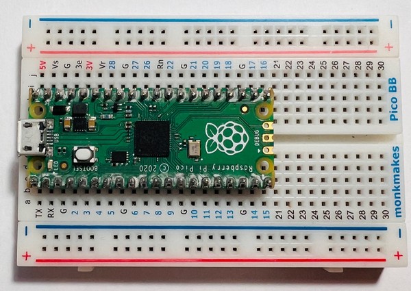 Raspberry Pi Pico mounted on a breadboard