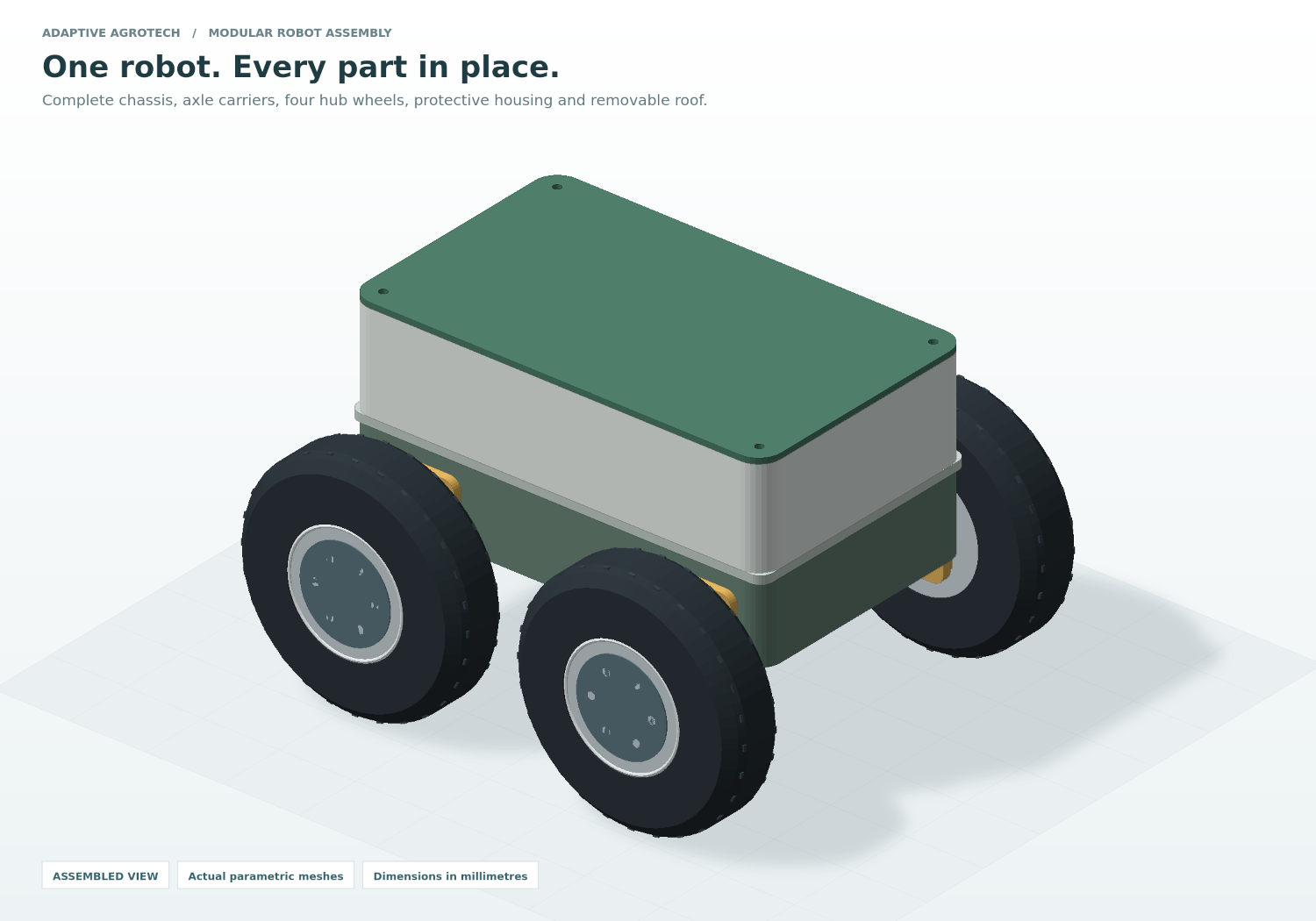 Complete modular robot rendered from its actual component meshes
