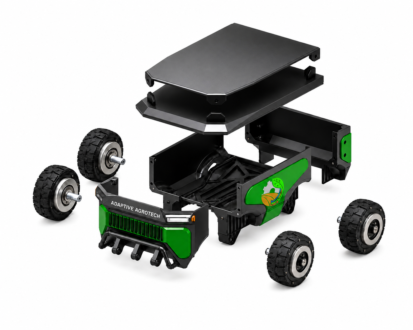 Front view of the Autonomous Agricultural Robot with agricultural tool attachment