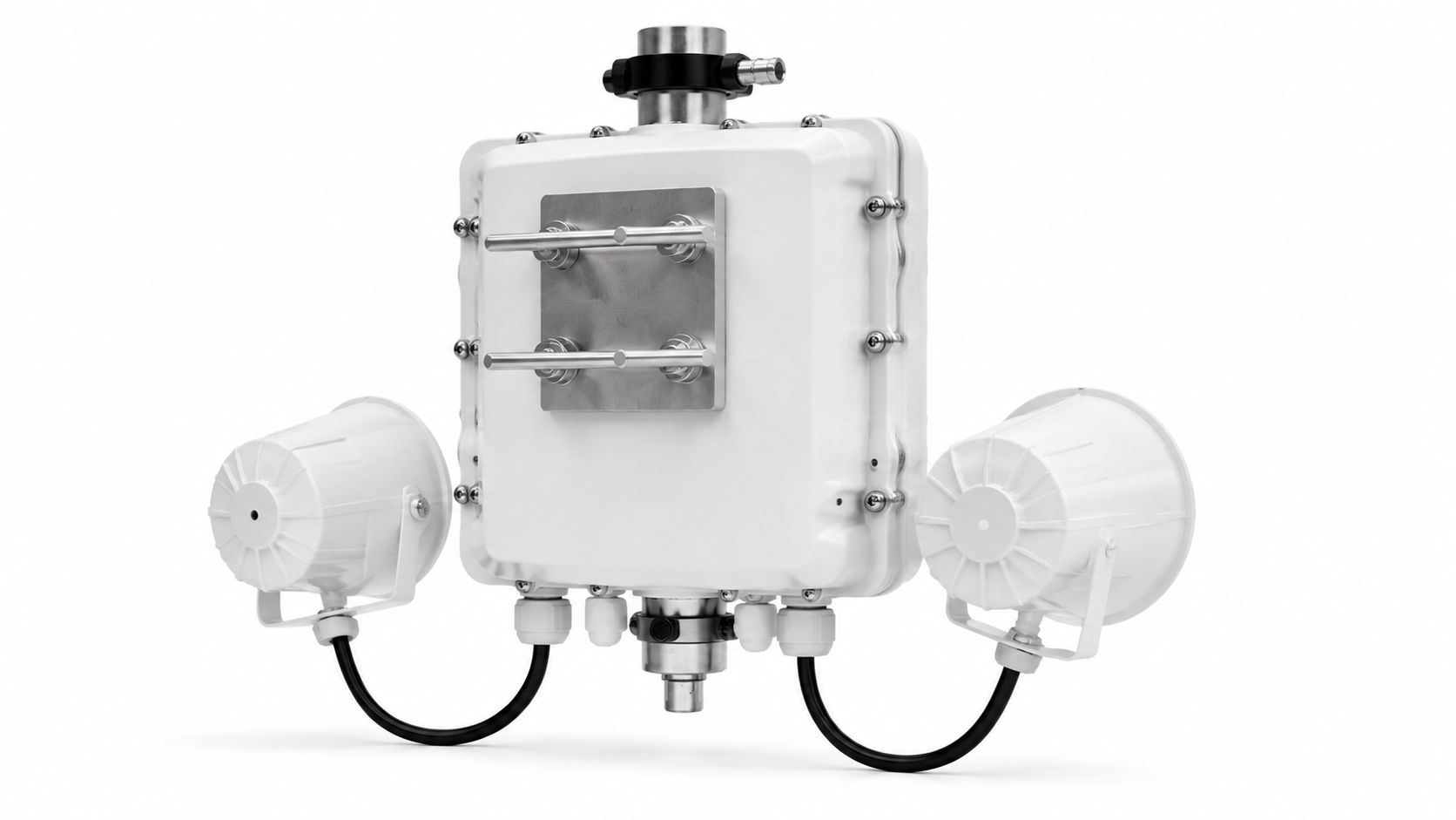 Rear view of Adaptive Agrotech Microclimate-Orchard sensor showing mounting structure, enclosure details and cable connections.